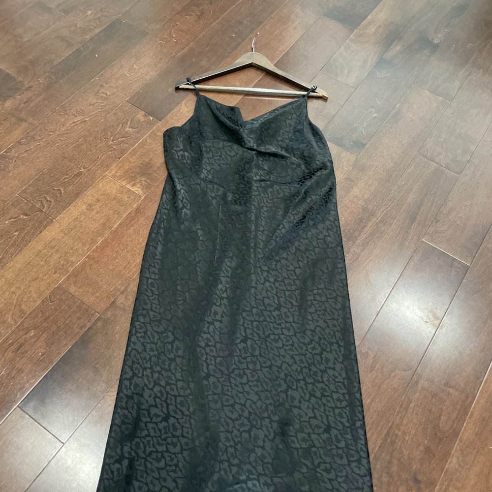 Emma & Michele Midi Black Silky with Print Slip Dress